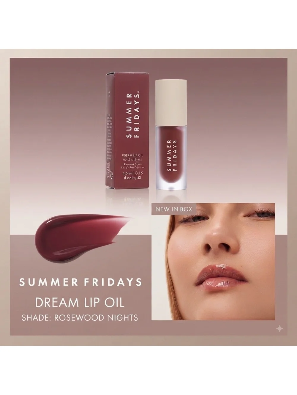 Summer Fridays Dream Lip Oil Rosewood Nights — NEW IN BOX